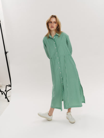 Sally Midi Dress - Vinyard Green Stripe