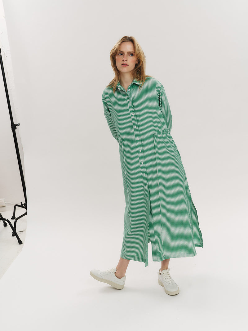Sally Midi Dress - Vinyard Green Stripe