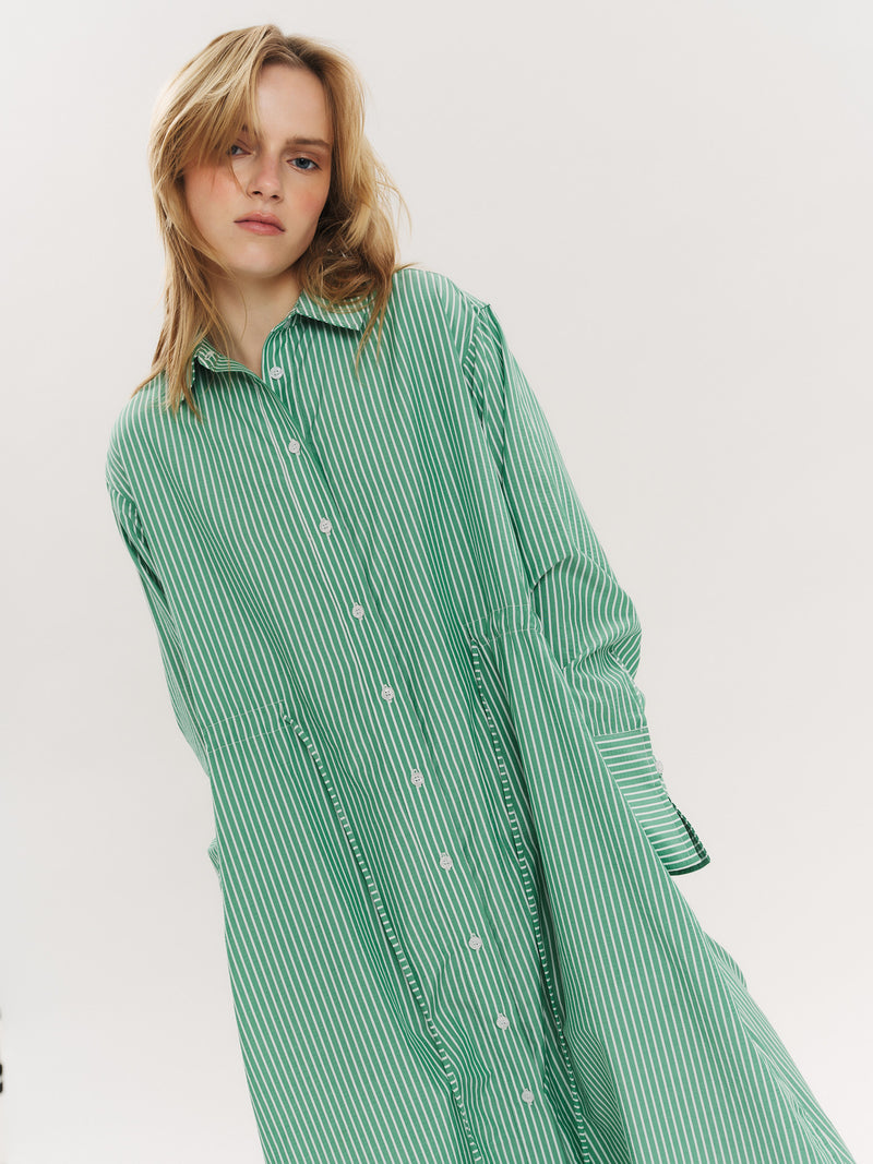 Sally Midi Dress - Vinyard Green Stripe
