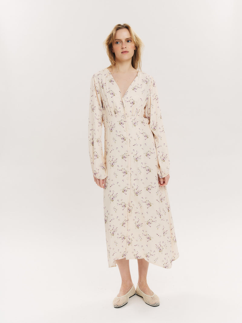 Lisa Midi Dress - Creme Vintage Flower