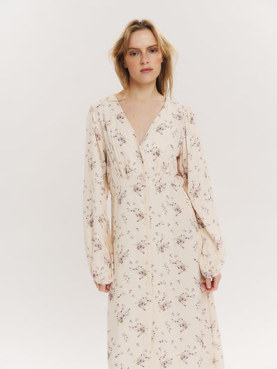 Lisa Midi Dress - Creme Vintage Flower