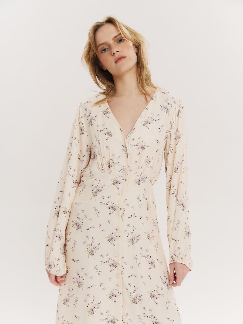 Lisa Midi Dress - Creme Vintage Flower