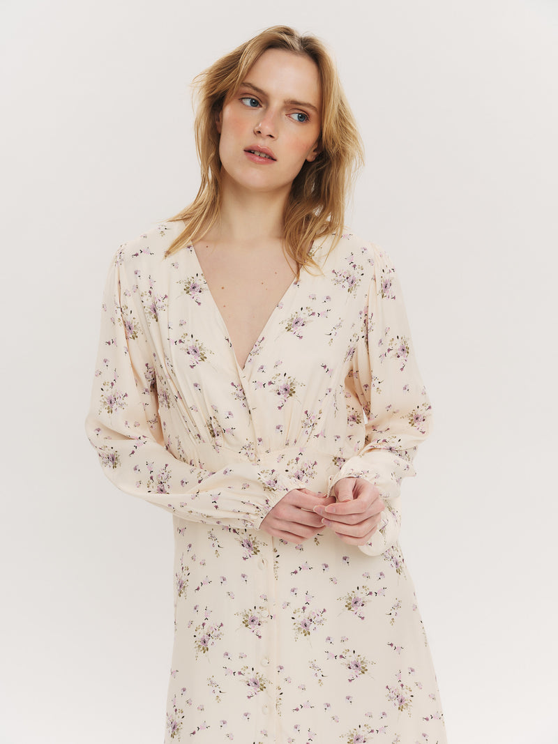Lisa Midi Dress - Creme Vintage Flower