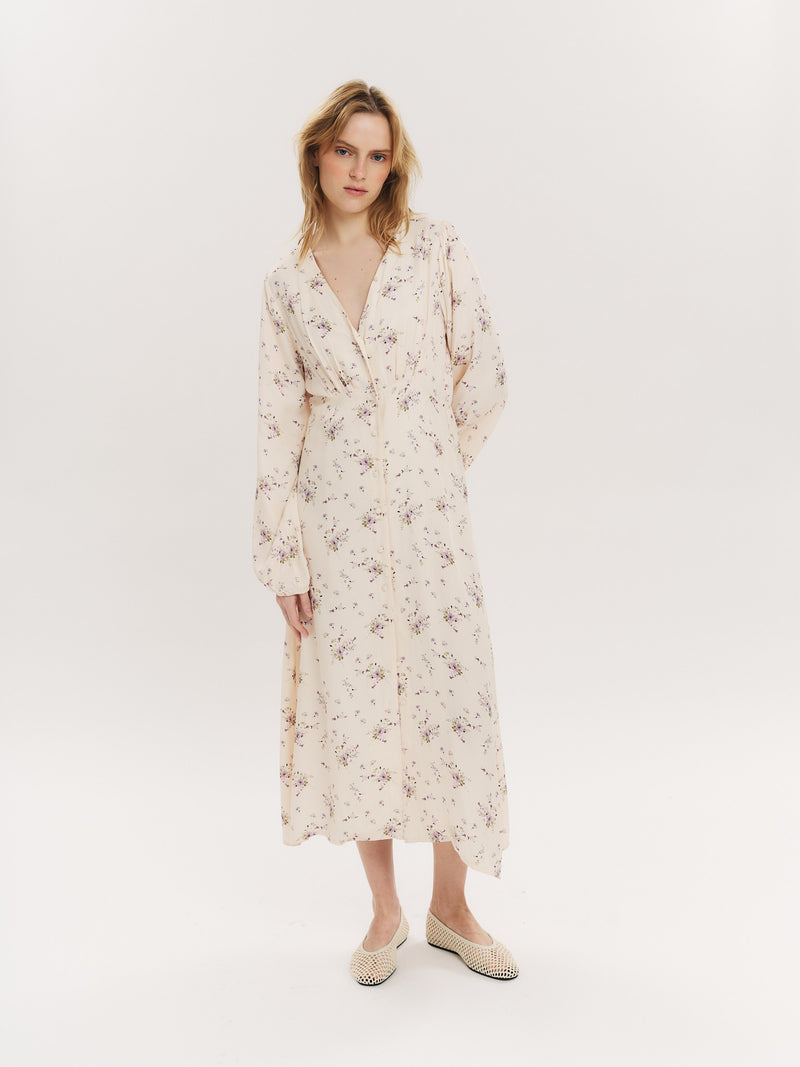 Lisa Midi Dress - Creme Vintage Flower