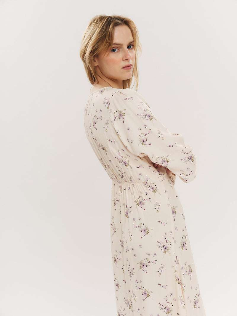 Lisa Midi Dress - Creme Vintage Flower