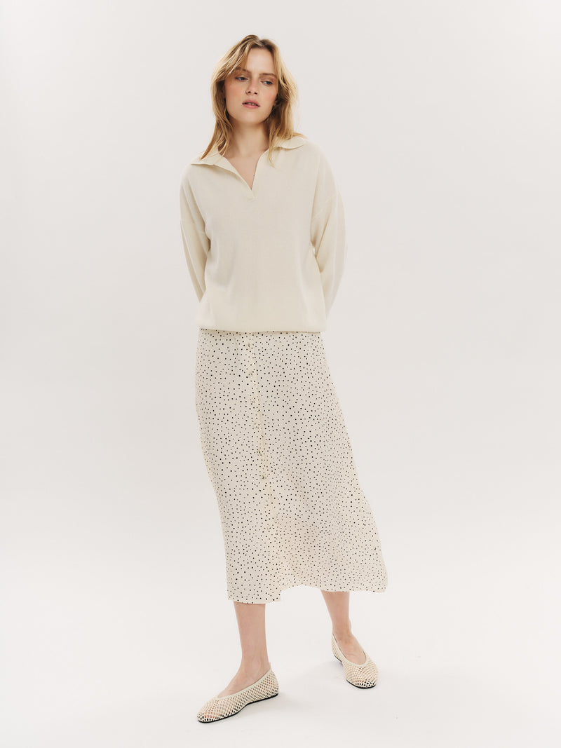 Ellen Midi skirt - Creme Navy Dot