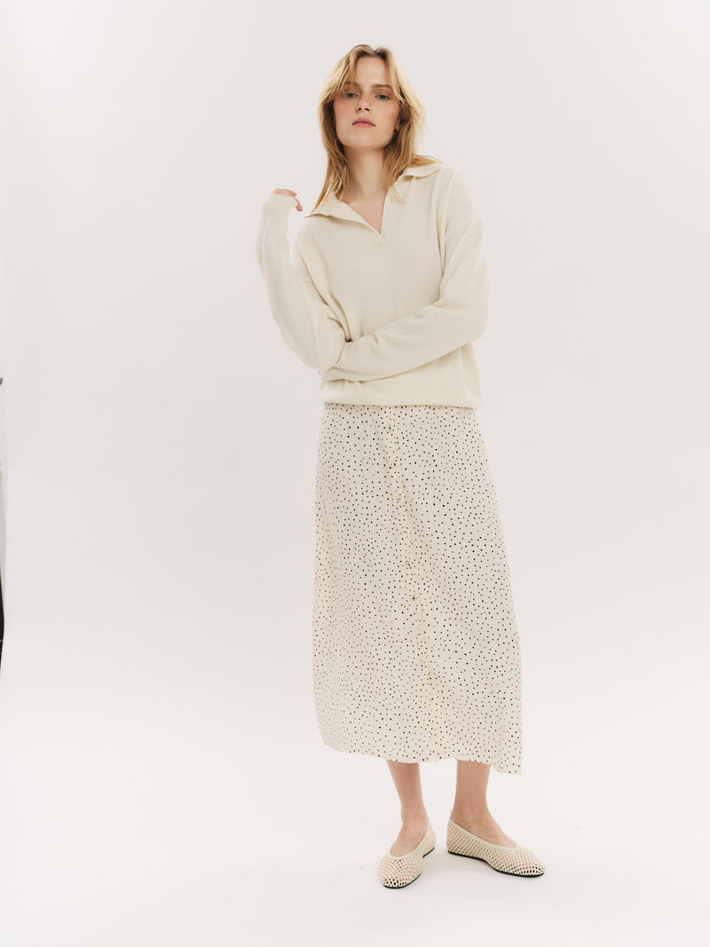 Ellen Midi skirt - Creme Navy Dot