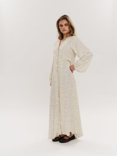 Ellen LS Long Dress - Creme Navy Dot
