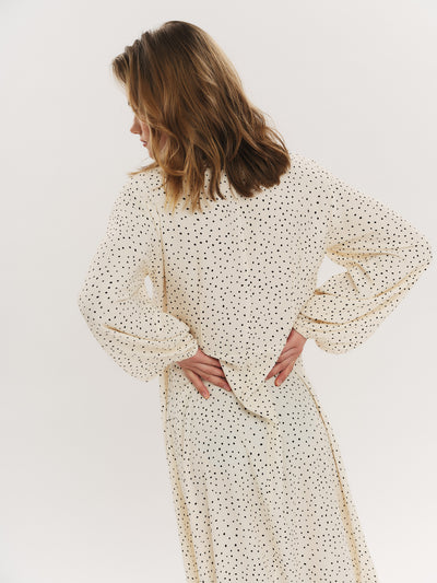 Ellen LS Long Dress - Creme Navy Dot