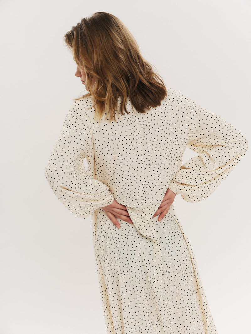 Ellen LS Long Dress - Creme Navy Dot