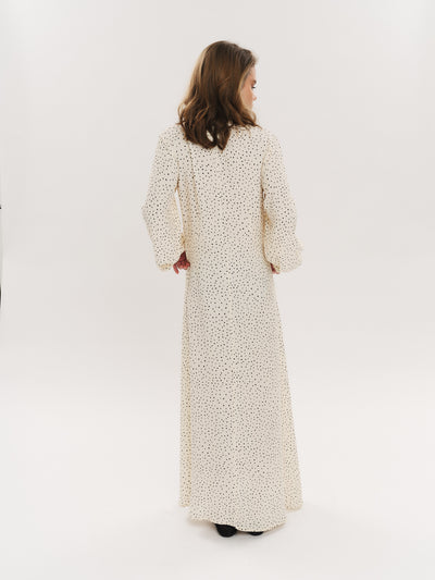 Ellen LS Long Dress - Creme Navy Dot