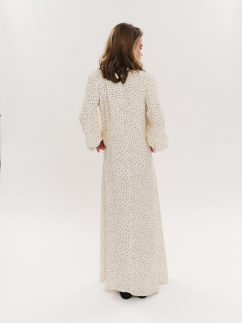 Ellen LS Long Dress - Creme Navy Dot