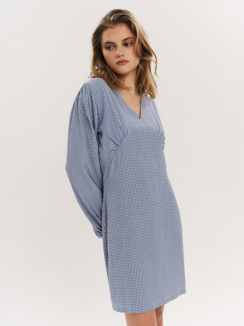 Mari LS Mini Dress - Riverside Checked