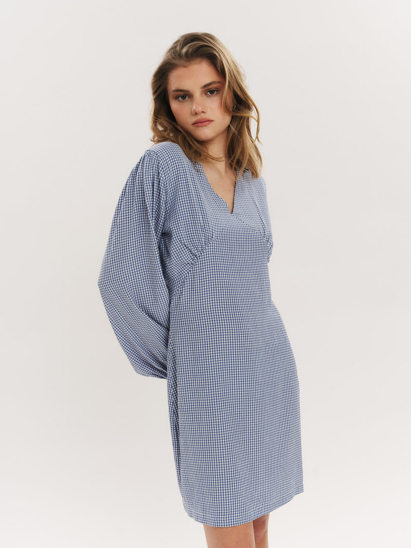 Mari LS Mini Dress - Riverside Checked
