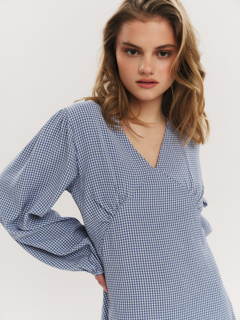 Mari LS Mini Dress - Riverside Checked