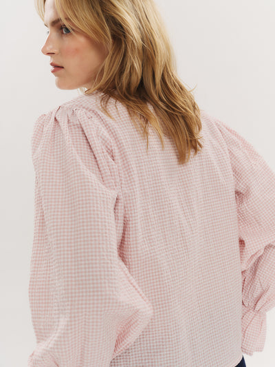 Indiana LS Button Blouse - Washed Pink Checked
