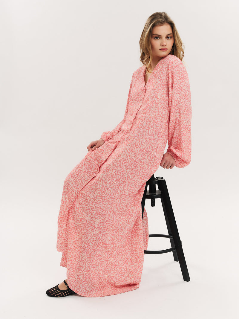 Ellen LS Long Dress - Washed Pink Petite Flower