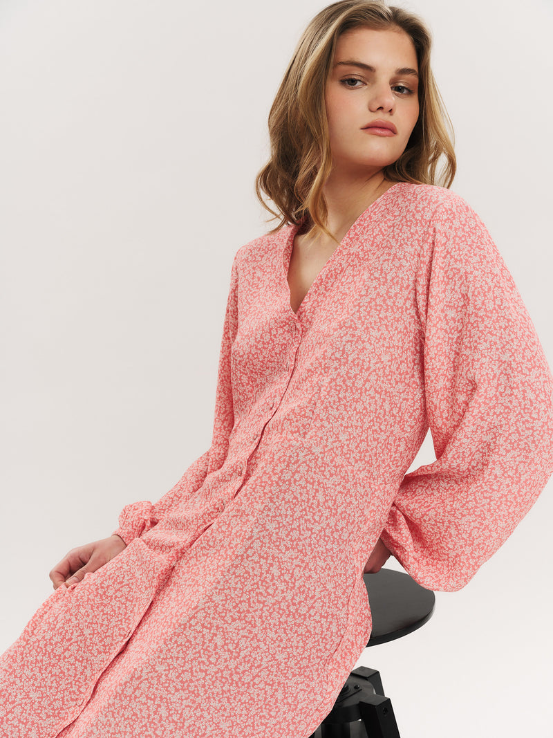 Ellen LS Long Dress - Washed Pink Petite Flower