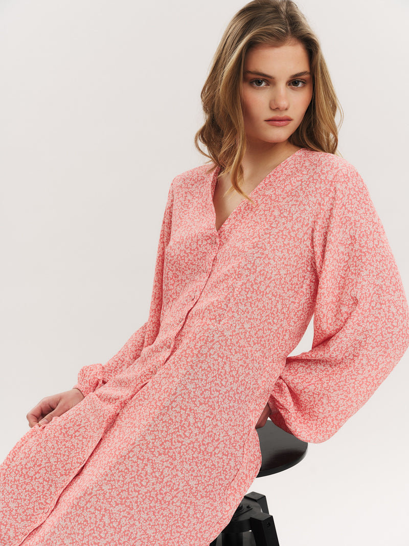 Ellen LS Long Dress - Washed Pink Petite Flower