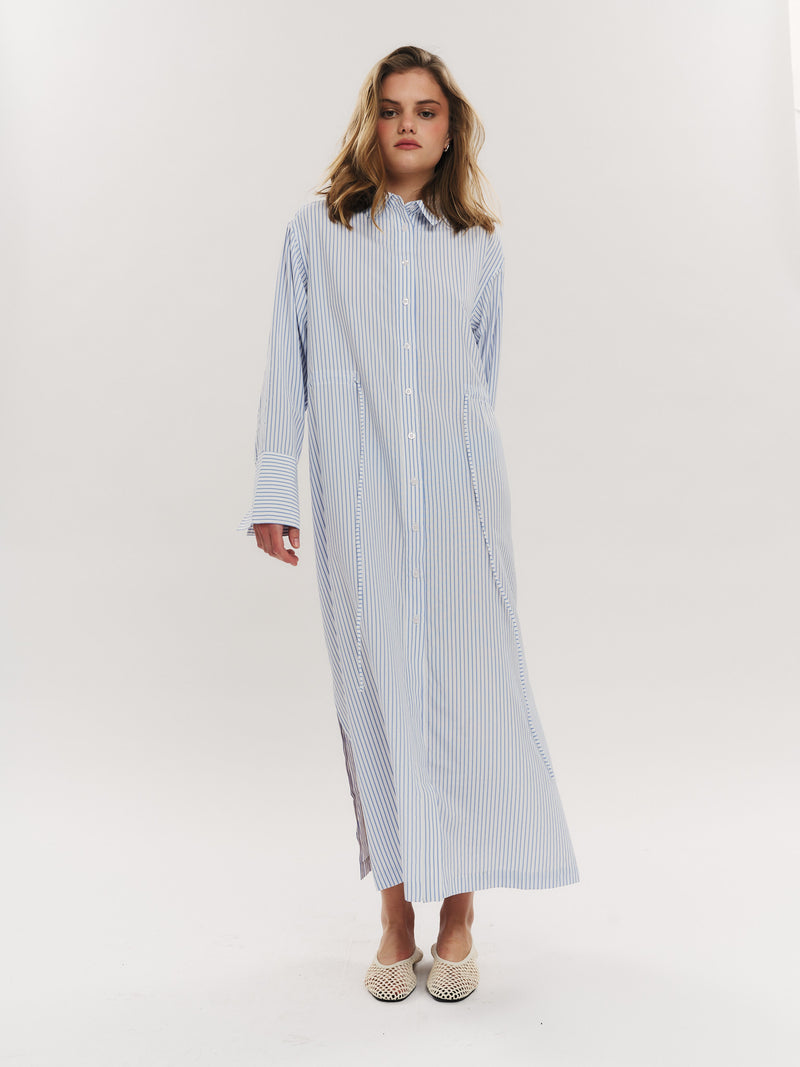 Sally Midi Dress - Blue Stripe