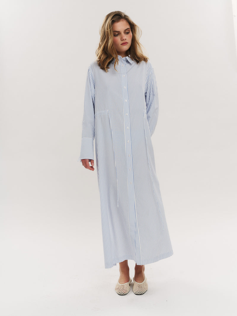 Sally Midi Dress - Blue Stripe
