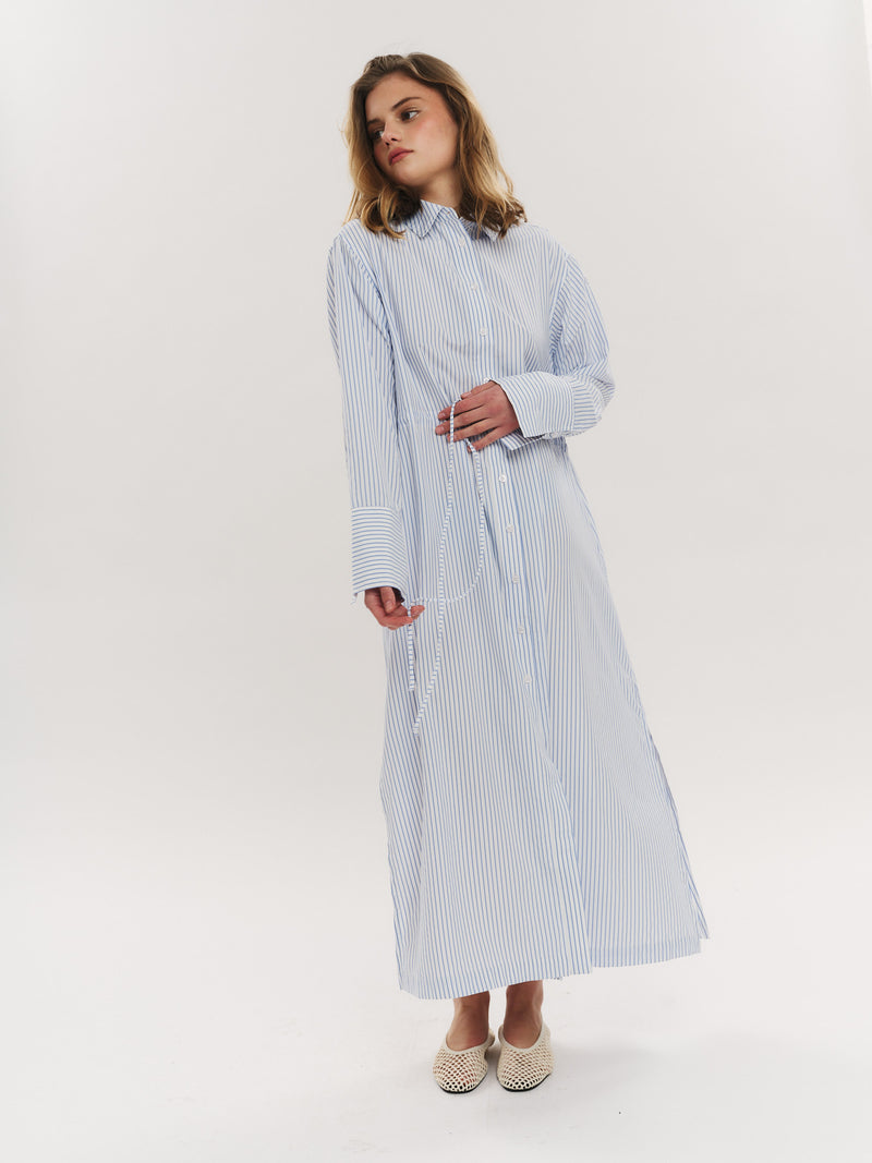 Sally Midi Dress - Blue Stripe