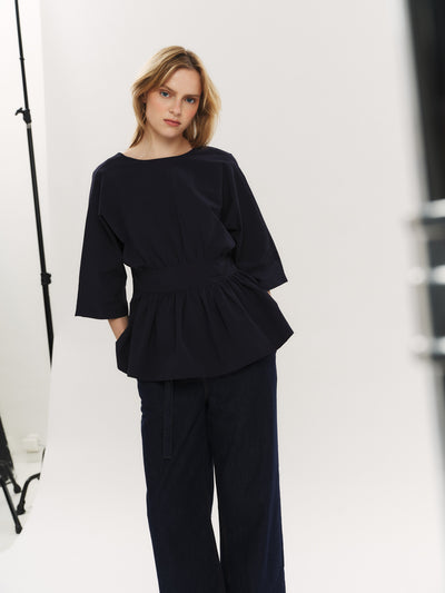 Peyton Tie back Blouse - Navy