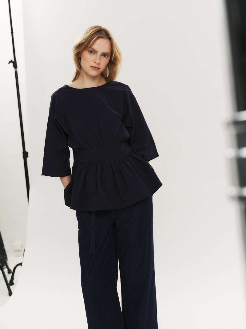 Peyton Tie back Blouse - Navy