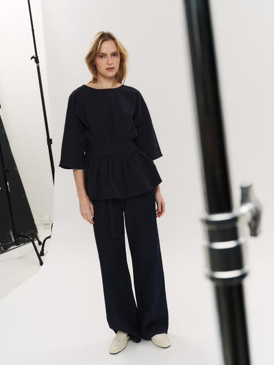 Peyton Tie back Blouse - Navy
