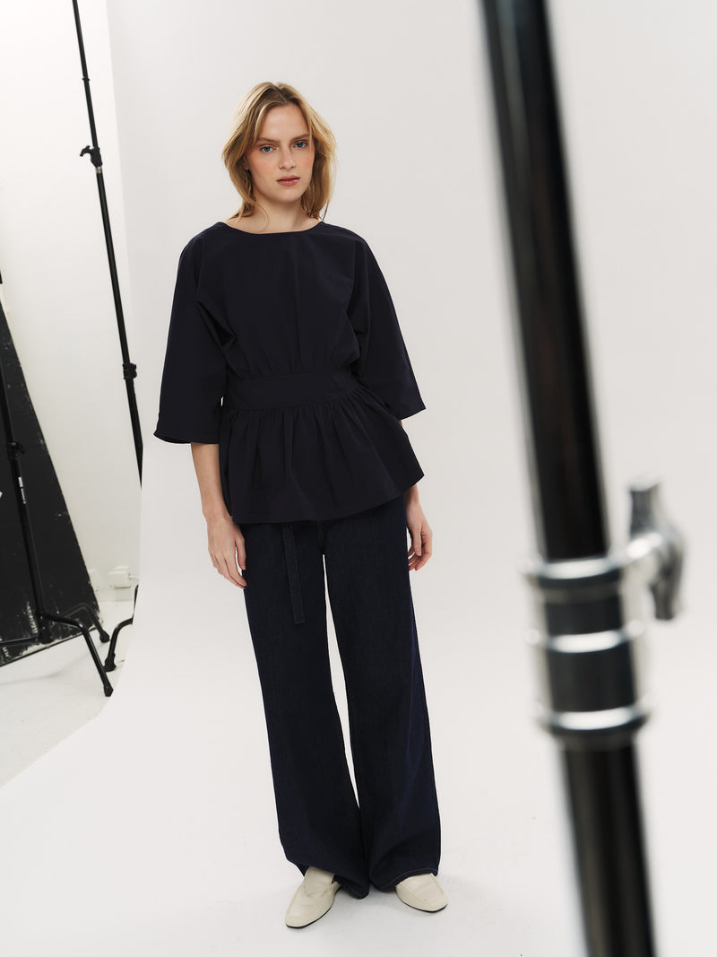Peyton Tie back Blouse - Navy