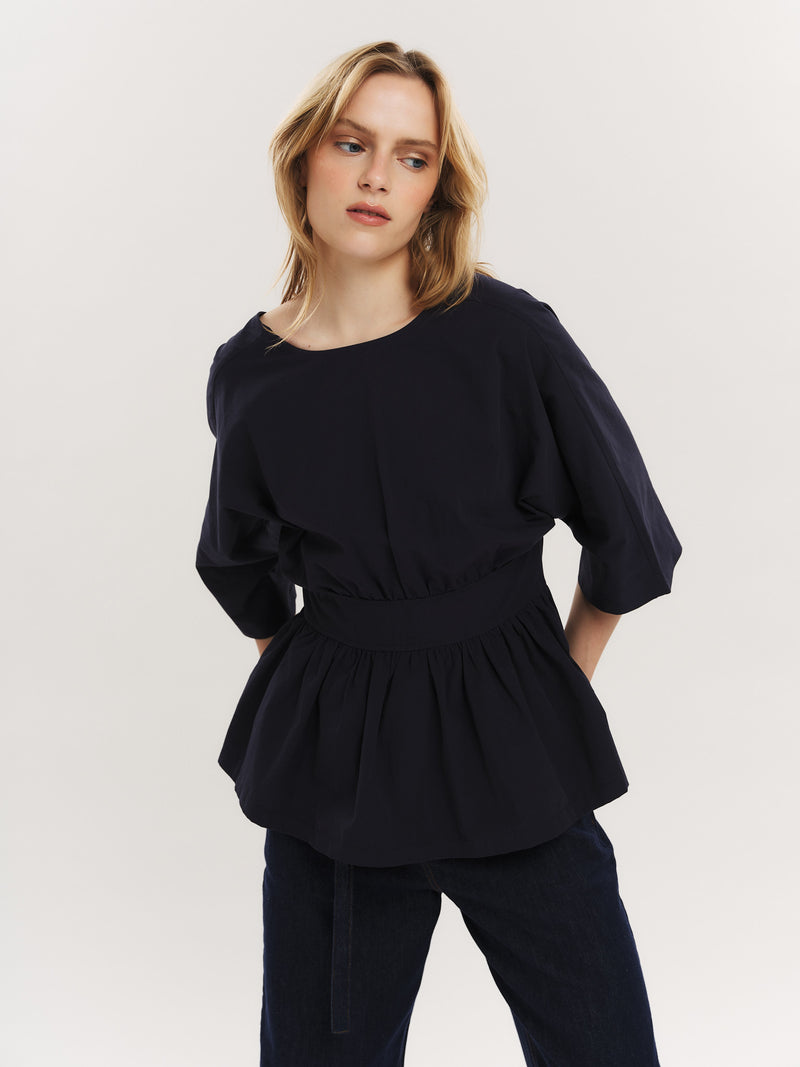Peyton Tie back Blouse - Navy