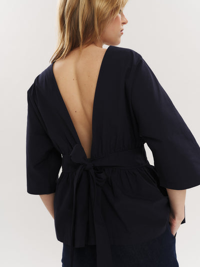 Peyton Tie back Blouse - Navy
