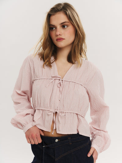 Indiana String Blouse - Washed Pink Checked