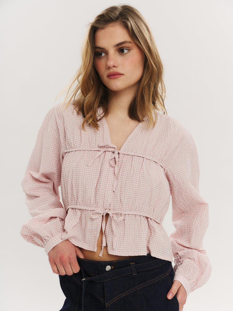 Indiana String Blouse - Washed Pink Checked