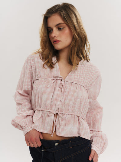 Indiana String Blouse - Washed Pink Checked