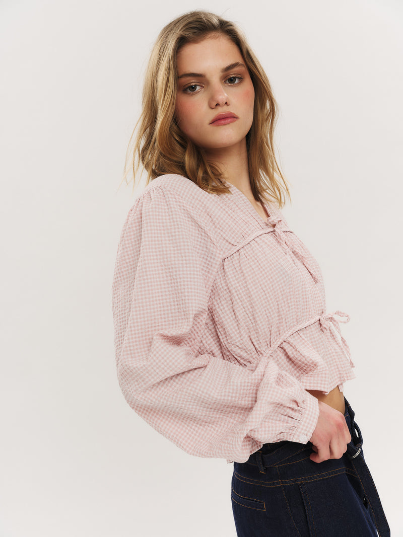 Indiana String Blouse - Washed Pink Checked