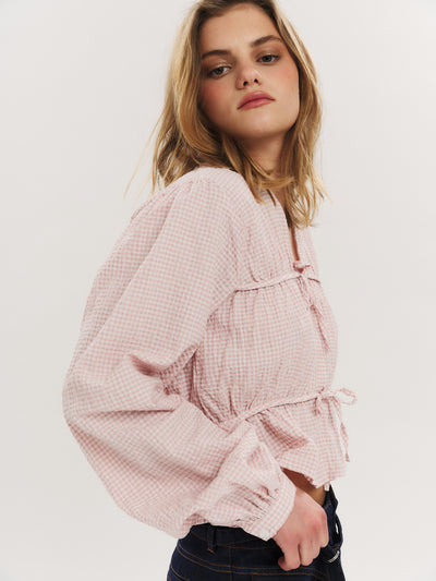 Indiana String Blouse - Washed Pink Checked