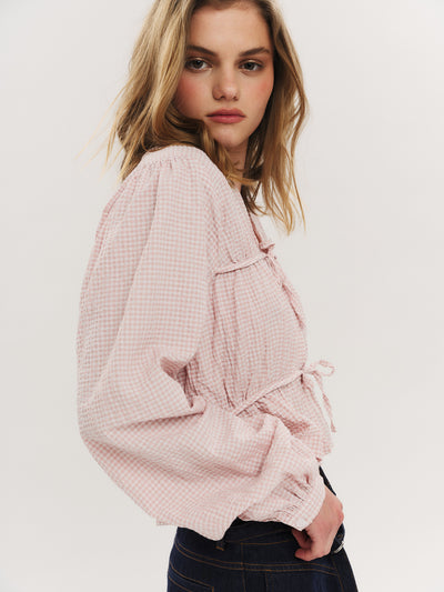 Indiana String Blouse - Washed Pink Checked