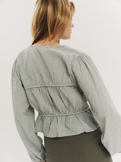 Indiana String Blouse - Olive Green Checked