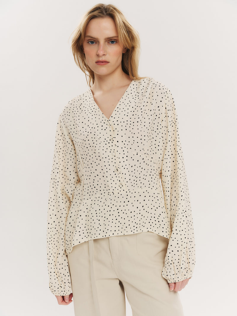 Hope Blouse - Creme Navy Dot