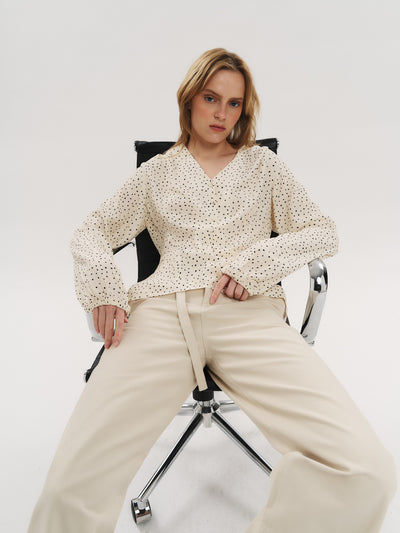 Hope Blouse - Creme Navy Dot