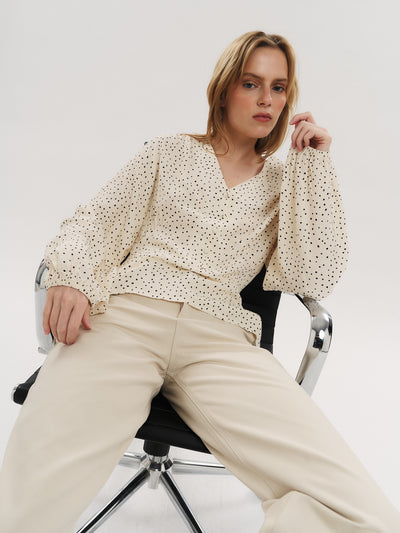 Hope Blouse - Creme Navy Dot