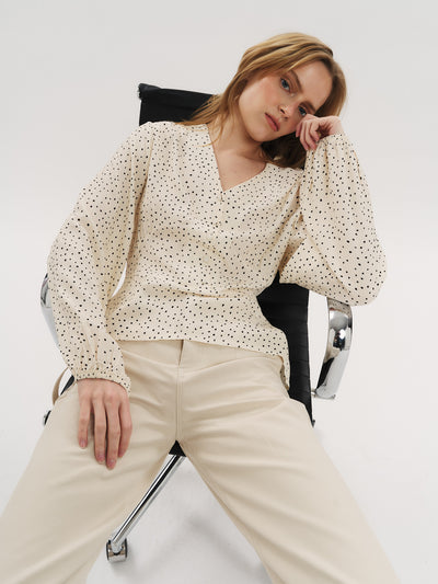Hope Blouse - Creme Navy Dot
