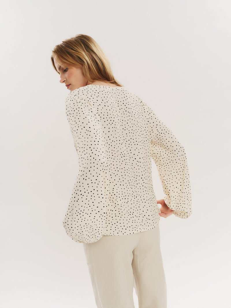 Hope Blouse - Creme Navy Dot