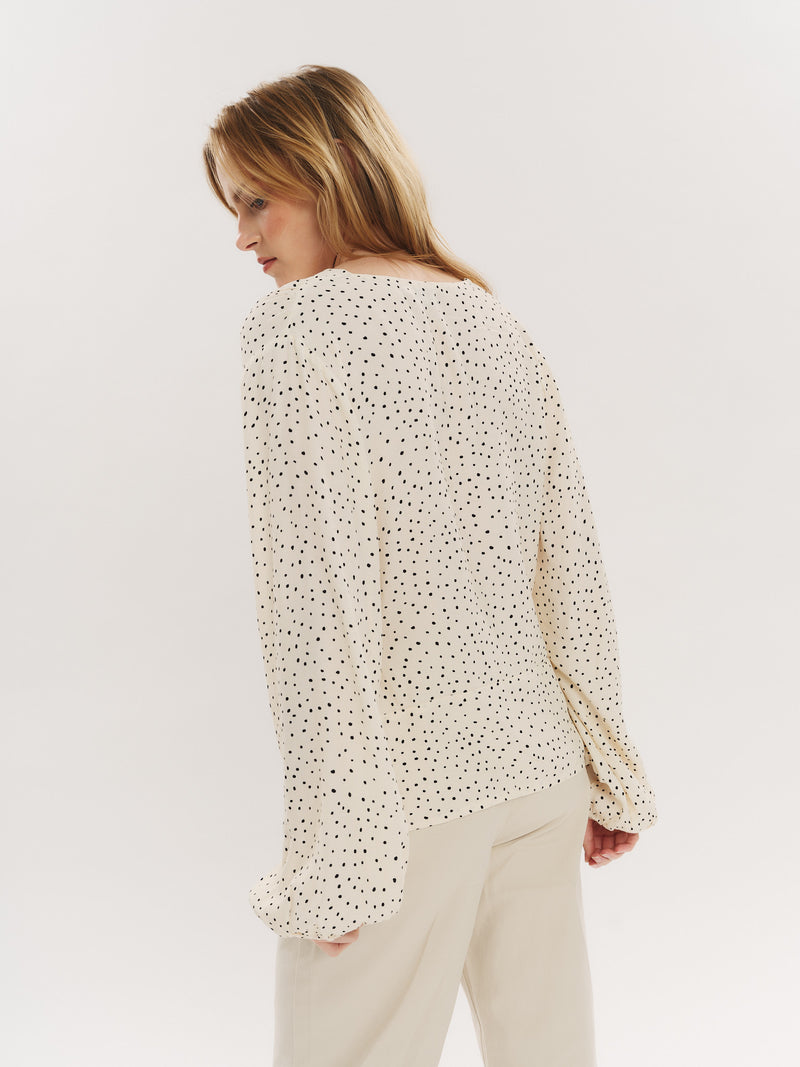 Hope Blouse - Creme Navy Dot