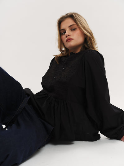 Ruby Button Blouse - Black