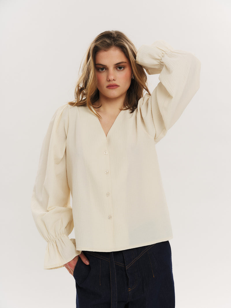 Indiana LS Button Blouse - Creme
