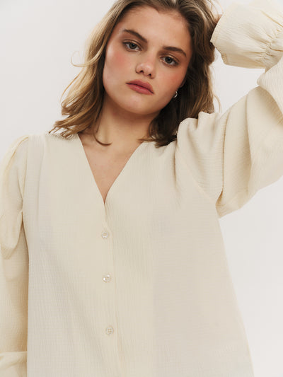 Indiana LS Button Blouse - Creme