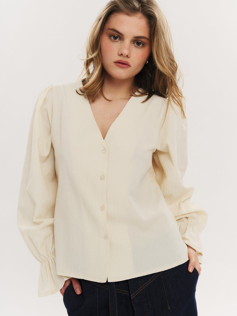 Indiana LS Button Blouse - Creme