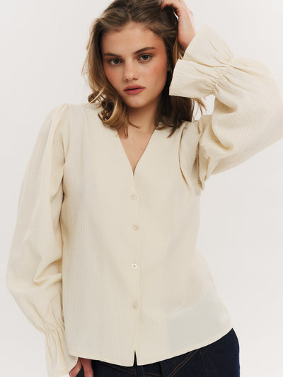 Indiana LS Button Blouse - Creme
